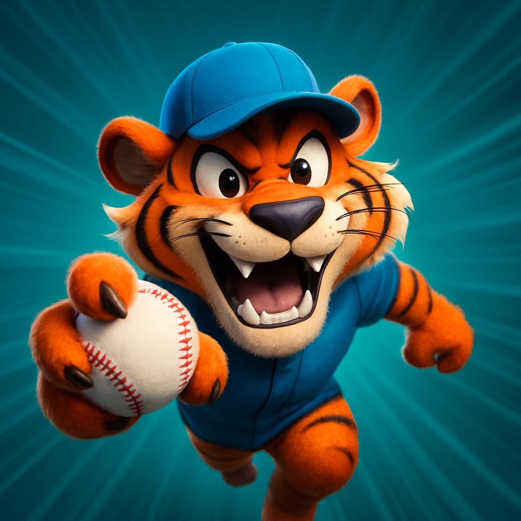 7777bdt ক্রিকেট গেমিংয়ের প্রতীক হিসেবে একটি উল্লাসিত টাইগার শাবক, যেটি ইউনিফর্ম পরে হাতে বল ধরেছে।